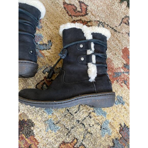 UGG Boots Womens 6 Caspia Ankle Bootie Matte Black Leather Shearling Fur - Picture 9 of 15